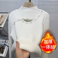 歌萊兔加厚毛衣女冬季一體絨女加絨新款鏤空設(shè)計(jì)感小眾半高領(lǐng)打底女 釘珠白 色 +【加絨 】 加厚 S 95斤以下