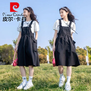 皮爾卡丹（pierre cardin）女童背帶褲套裝秋裝2025新款兒童女孩大童兩件套百搭穿搭褲子潮 黑色 130 cm