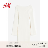 H&M女裝連衣裙秋季圓領(lǐng)喇叭袖修身簡(jiǎn)約時(shí)尚潮流羅紋針織裙1189048 奶油色 170/116