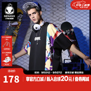 閃電潮牌（GENANX）印花短袖男夏季情侶裝嘻哈街頭太空棉五分袖t恤 黑色 XL