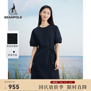 beanpole夏季新款女士泡泡紗收腰美拉藍(lán)簡(jiǎn)約優(yōu)雅短袖連衣裙 藏青色 S 160/84A