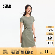 森馬（Semir）連衣裙女收腰T恤裙小心機(jī)夏季2025新款繡花圓領(lǐng)短裙簡約休閑 橄欖綠A41805 M