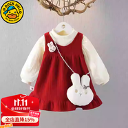 G.DUCKKIDS小黃鴨童裝女童秋季套裝中國風(fēng)嬰幼兒連衣裙喜慶兒童寶寶周歲禮服 GR107款 紅色【加絨款】 100 尺碼2~3歲【 90-100cm】cm