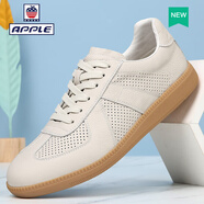 Apple蘋(píng)果新款2025平底訓(xùn)練鞋復(fù)古牛皮男士板鞋休閑鞋德訓(xùn)鞋小白鞋透氣 米白色(透氣鏤空)牛津底 43