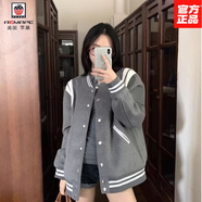 AEMAPE美式寬松灰色棒球服女2025春秋季新款設(shè)計感復(fù)古學(xué)院風(fēng)毛呢短外套 灰色優(yōu)質(zhì)外套 L