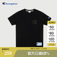 Champion冠軍短袖t恤男美式復古情侶全棉簡(jiǎn)約圓領(lǐng)運動(dòng)男女綠色上衣女潮牌 黑色 M