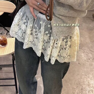 森系日韓穿搭精美刺繡玫瑰花短款屁簾松緊腰四季百搭疊穿蕾絲半裙 單蕾絲屁簾 均碼 【90-115斤】