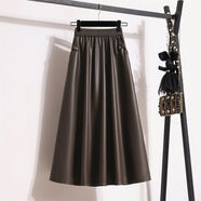 鳶諾秋冬2025冬季新款大碼PU皮裙中長(cháng)款半身裙女胖mm長(cháng)款百褶裙A字裙 【5612#】咖色 L 【建議105-120斤】