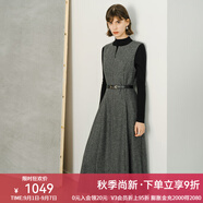 顏域綿羊毛格子連衣裙女款2025新款秋冬季復古中長(cháng)款無(wú)袖圓領(lǐng)裙子 灰格 M