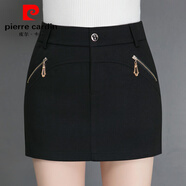 皮爾卡丹（pierre cardin）秋冬毛呢短褲女假兩件短裙褲媽媽外穿大碼顯瘦呢子短褲包臀靴褲裙 黑色 S 27碼(2尺0)