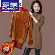 羅蒙（ROMON）高端輕奢中年老媽裝冬季新款羊毛衫中長款加絨加厚200斤毛衣女寬 駝色 加絨 2XL 適合【126-145斤】