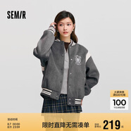 森馬（Semir）外套女刺繡拼接撞色寬松夾克2024冬季仿毛呢棒球服109724108004
