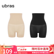 ubras高腰收腹涼感提臀褲塑身褲修飾比例女產(chǎn)后塑身束腰免穿內(nèi)褲女 三分褲-裸感膚+黑色 L 適合115-130斤