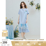 兩三事印象微光 2025夏季新款小清新立體勾花蕾絲拼接荷葉邊連衣裙 淺藍(lán)色-y L