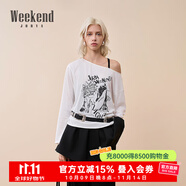 卓雅周末（JORYA weekend）25秋新復古露肩圓領巴黎鐵塔法式印花長袖寬松女T恤4T04C 白色 S
