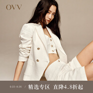 【經(jīng)典粗花呢】OVV2022春夏新款女裝日本進(jìn)口面料雙排扣套裝西服GTXEJ12017A 米白17 L