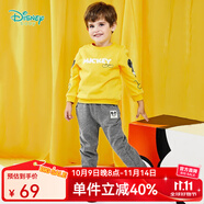 迪士尼寶寶（Disney Baby）童裝男童套裝潮酷米奇寶寶衛(wèi)衣套裝保暖舒適 黃色 4歲/身高110cm