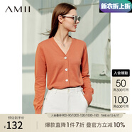 AMII極簡(jiǎn)洋氣V領(lǐng)針織開(kāi)衫春秋新款全棉長(cháng)袖上衣女短裝毛衣針織外套 煙粉橘 155/80A/S