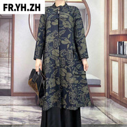 FR.YH.ZH羽洛女裝店27004新款復(fù)古三粒盤扣風(fēng)衣68 藍(lán)色 2XL 建議120-140斤
