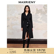 MAXRIENY【商場同款】星鉆大衣冬款荷葉邊翻領(lǐng)雙面呢羊毛外套 墨藍(lán) S 01