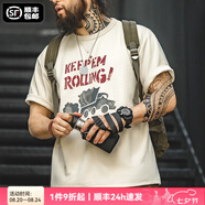 馬登工裝美式復古涂鴉字母印花短袖T恤男夏季混紡圓領重磅小眾Tee男款 淺杏色 【男士半袖/寬松t恤衫/高街/國內潮牌】 L 【今日下單 順豐包郵】