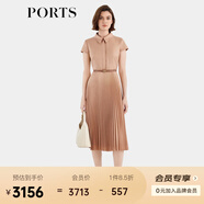 PORTS寶姿女裝春夏新款通勤襯衫領(lǐng)拼接百褶收腰短袖中長(zhǎng)連衣裙 珍珠粉-1 XL (10)