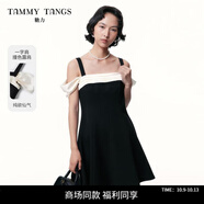 糖力商場(chǎng)同款  撞色露肩小禮服 2025夏季新款收腰顯瘦吊帶連衣裙女 黑色 M