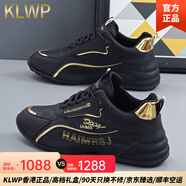 KLWP香港國際輕奢新款百搭情侶運動跑步鞋男減震休閑鞋子男耐磨男女 黑金色內(nèi)增高 42