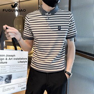 富貴鳥條紋Polo衫男士感商務(wù)上衣2025夏季新薄款短袖t恤男裝 0253灰色 M _【90-110斤】