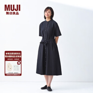 無印良品（MUJI）女式 涼感 短袖襯衫連衣裙女裝裙子純棉25年夏季長裙涼感物語 黑色 M (160/84A)