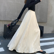 絲絨半身長(cháng)裙褶皺冬款新款寬松顯瘦a字百褶裙垂墜感傘裙百搭時(shí)尚 杏色 均碼 80-150斤