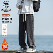 西域駱駝（VANCAMEL）牛仔褲男寬松直筒韓版垂感闊腿休閑褲子男加絨加厚長(cháng)褲 黑灰 2XL