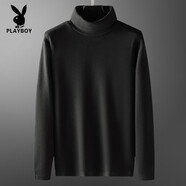 花花公子（PLAYBOY）高領(lǐng)加絨打底T恤冬季男士羽毛蛋白德絨高領(lǐng)打底衫加絨秋衣修身加 黑色 M