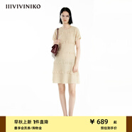 IIIVIVINIKO2024夏季新款“重工壓褶”泡泡紗優(yōu)雅氣質(zhì)收腰連衣裙女R420692176 米白 M
