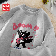 名創(chuàng)優(yōu)品（MINISO）圓領(lǐng)衛(wèi)衣男士冬季加絨保暖上衣服休閑百搭舒適羊羔絨長(zhǎng)袖加厚男裝 【春秋款】麻灰(mt朋克貓咪) 5XL (體重230-260斤左右)