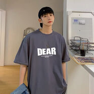 卡通美式t恤男oversize夏季寬松衣服ins潮牌半袖潮流高街時尚短袖 DEAR五分袖深灰色 XL