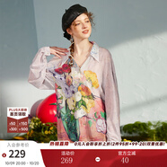 兩三事設計感小眾薄款襯衫女夏季梵高油畫風雪紡防曬衫花野芳菲 淺紫色 M