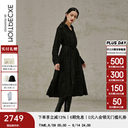 例外（EXCEPTION）新中式春秋款系帶浮雕提花設(shè)計(jì)寬松氣質(zhì)長袖連衣裙 黑色/99 S