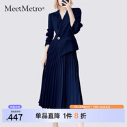 MeetMetro瑪依爾西裝連衣裙女2025秋季新款質(zhì)感職業(yè)通勤百褶裙 藏青【現(xiàn)貨】 L