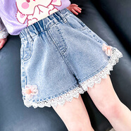 Y 66歲女童4短褲夏季5外穿牛仔三分褲7女寶寶花苞褲8洋派小女孩熱褲9 湖藍(lán)色_女童花朵三分褲 115 cm