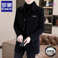 羅蒙（ROMON）毛呢大衣男中長(cháng)款秋冬季羽絨內膽加厚金貂絨呢子外套男士風(fēng)衣 5570黑色 XL 125-140斤