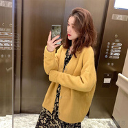 溫萊蔓莎秋季新款女裝套裝小個子微胖mm女裝微胖顯瘦減齡碎花連衣裙兩件套 單黃色開衫【初秋季/氣質(zhì)女神范/今年流行的款/港風(fēng) M 【85-100斤】