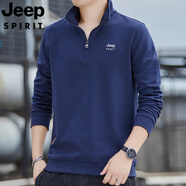 JEEP SPIRIT吉普POLO衫男2025春秋新款時(shí)尚休閑翻領(lǐng)上衣短袖大尺碼立領(lǐng)運(yùn)動(dòng)衫 深藍(lán)色立衣領(lǐng)款 尺碼偏大 拍小一碼 4XL 建議175-190斤
