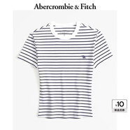 ABERCROMBIE & FITCH女裝24夏款辣妹修身條紋經(jīng)典小麋鹿短款圓領(lǐng)T恤KI139-4416 白色條紋 刺繡標識 XS (160/84A)