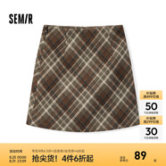 森馬（Semir）半身裙女格紋A字裙復古文藝氣質(zhì)冬俏皮時尚短裙小個子學院風 咖色調(diào)00455 S