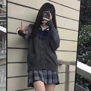 菲尼東爵春秋新款長袖學院風日系百搭JK制服開衫毛衣女套裝長袖V領針織衫 深灰開衫_收藏優(yōu)先發(fā) 5XL