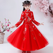 G.DUCKKIDS童裝女童漢服連衣裙2025年新款旗袍兒童女孩春秋古裝唐裝秋季裙子 紅色 110 cm