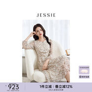 JESSIE【流光花語(yǔ)】2025年春夏新款雅致真絲連衣裙田園風(fēng)長(zhǎng)袖碎花 花色 L