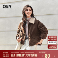 森馬（Semir）外套女oversize插肩袖仿羊羔毛毛領(lǐng)冬季2024夾棉夾克109724108016
