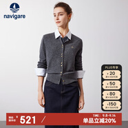 Navigare意大利小帆船女士全羊毛針織開(kāi)衫休閑毛衣外套2334094509 灰 L 